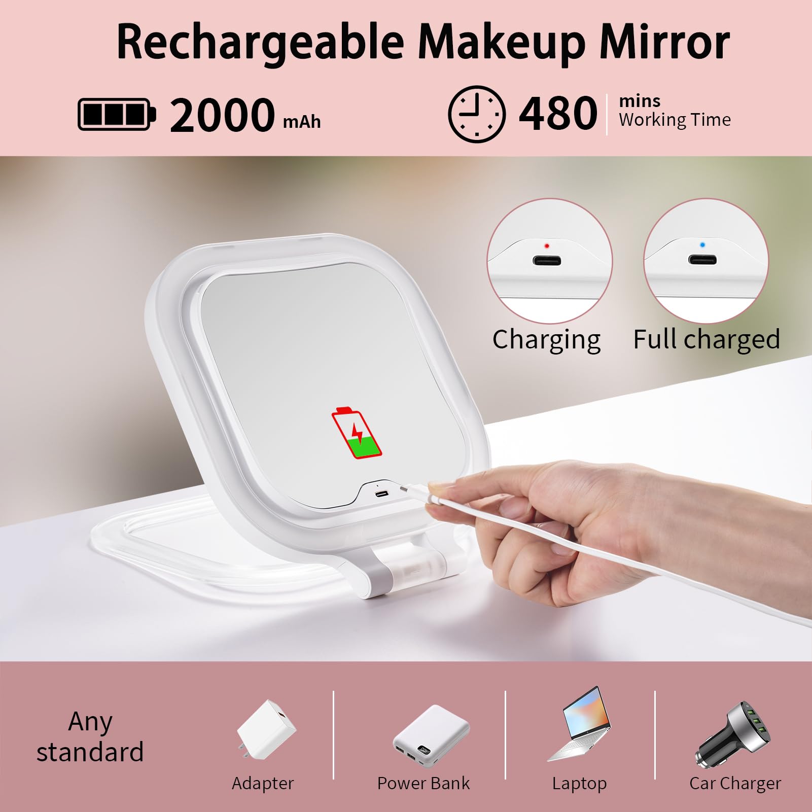 DESCHEN portable folding travel mirror ready for desk or hotel setup.