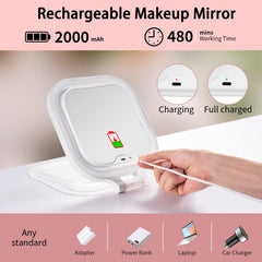 DESCHEN portable folding travel mirror ready for desk or hotel setup.