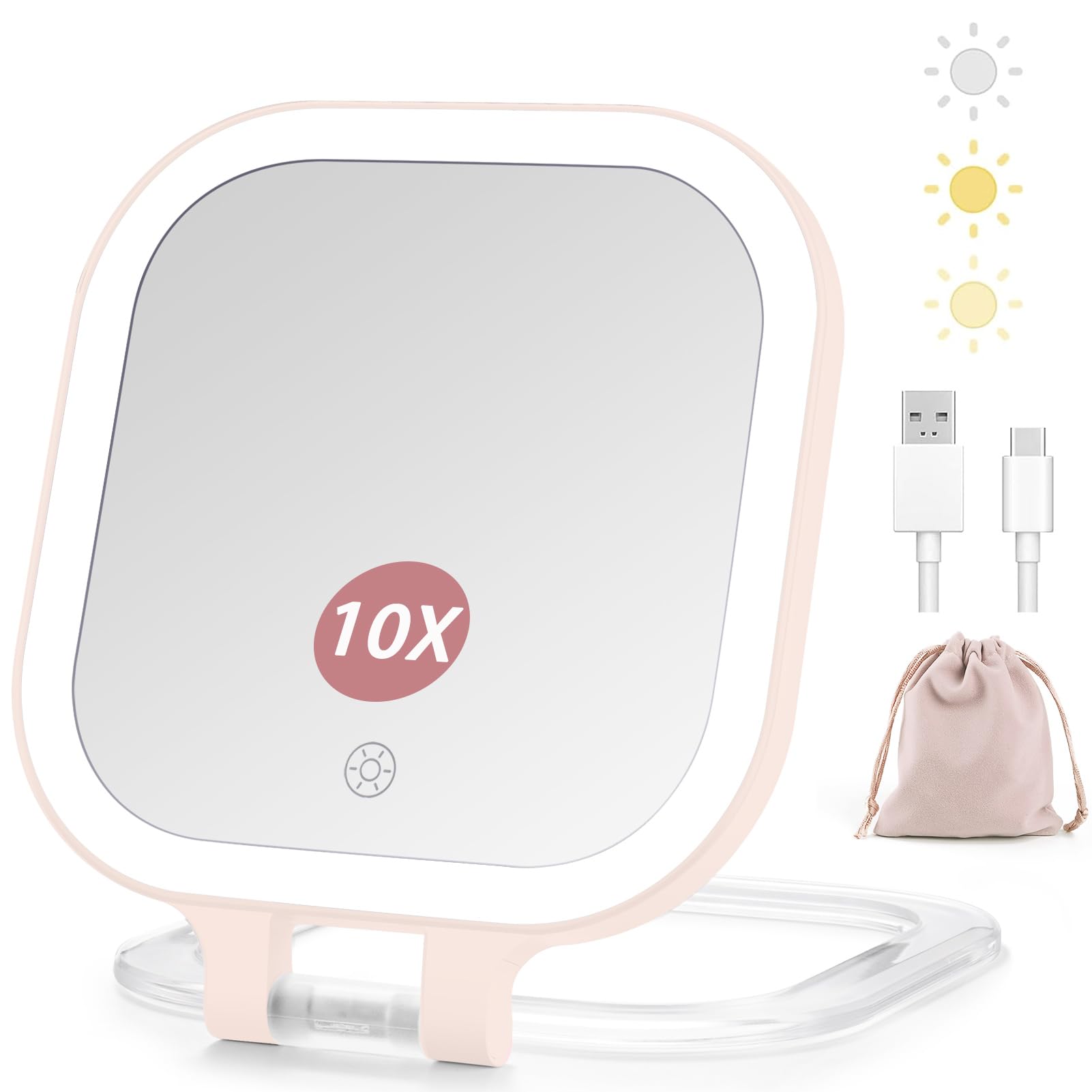 DESCHEN rechargeable travel makeup mirror folded close-up for compact portability and on-the-go touchups.