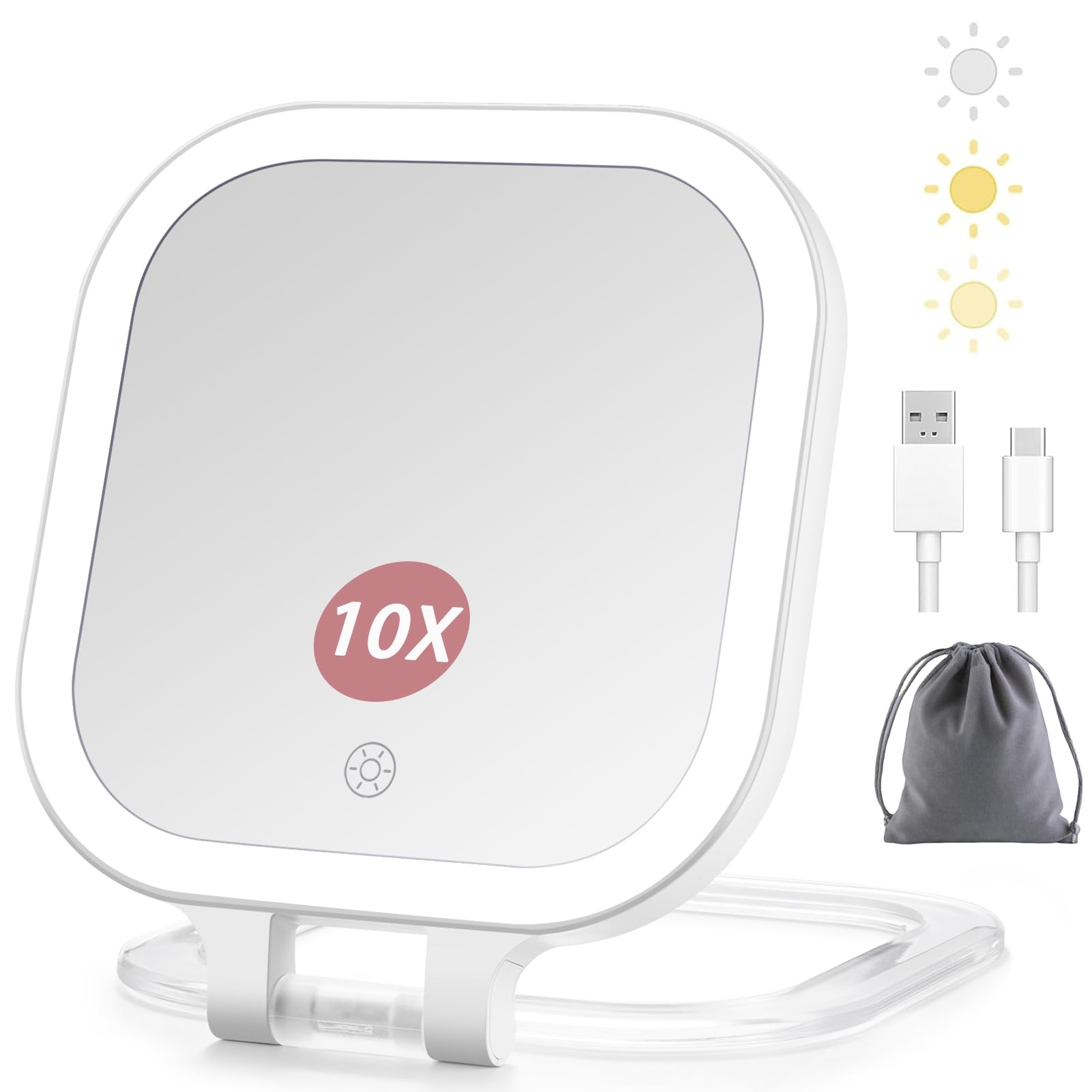 DESCHEN rechargeable travel makeup mirror with lights for on-the-go makeup application.