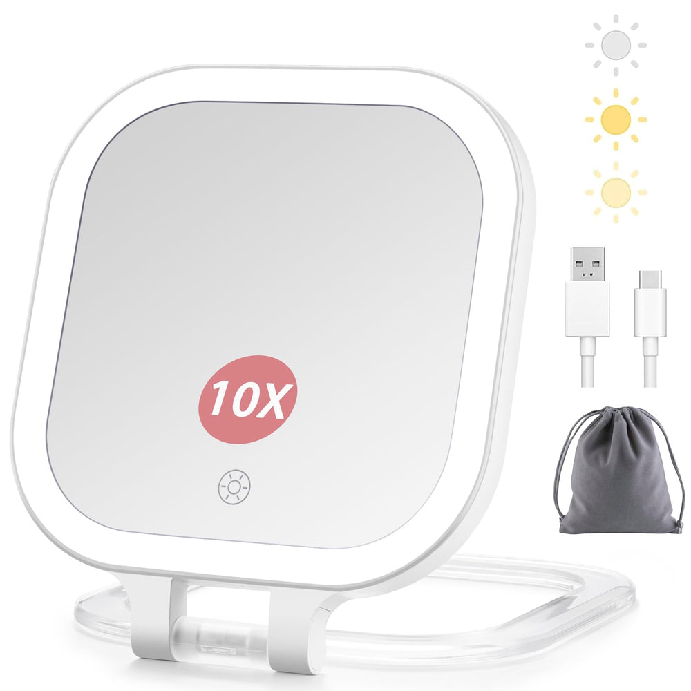 DESCHEN rechargeable travel makeup mirror with lights for on-the-go makeup application.