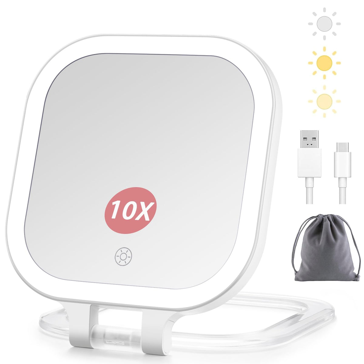 DESCHEN rechargeable travel makeup mirror with lights for on-the-go makeup application.