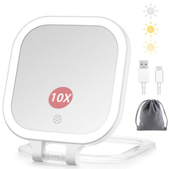 DESCHEN rechargeable travel makeup mirror with lights for on-the-go makeup application.
