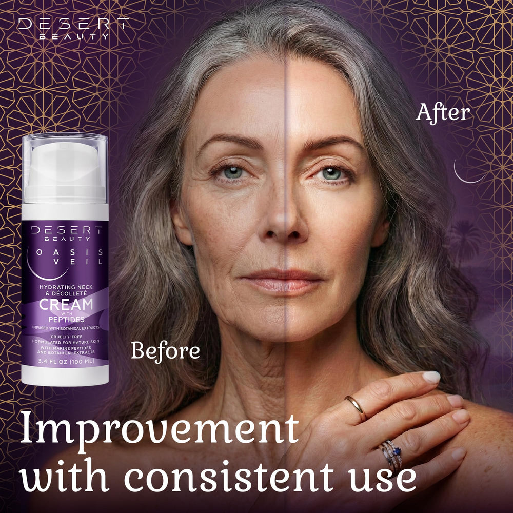 Desert Beauty neck-decollete-cream-smooth-texture highlights lightweight formula for refined skin.