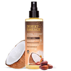 Desert Essence Body Oil Spray pump dispenses silky oil for smooth skin