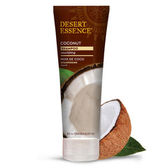 Desert Essence Coconut Shampoo bottle top view promotes hydration for dry hair