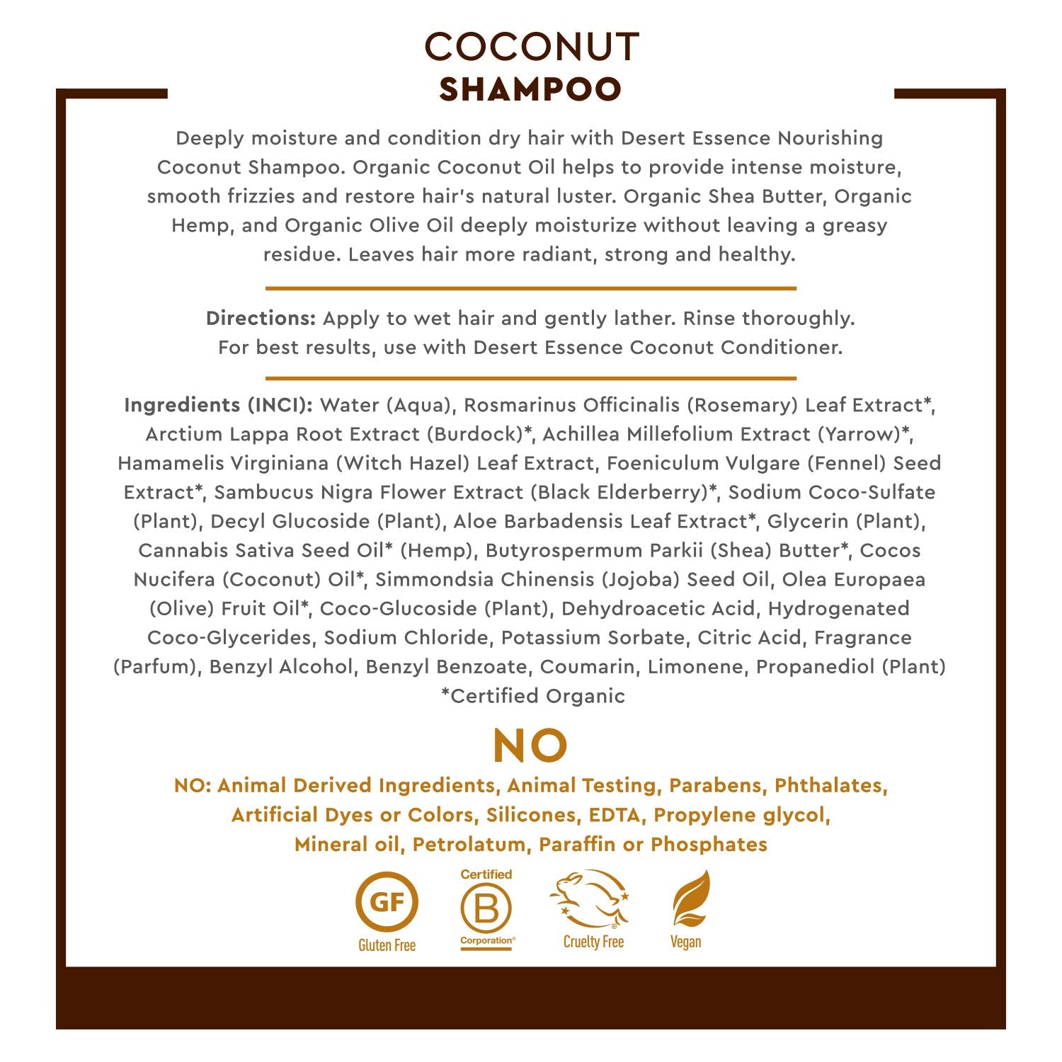 Desert Essence Coconut Shampoo after-use hair reveals smoothness and light frizz control
