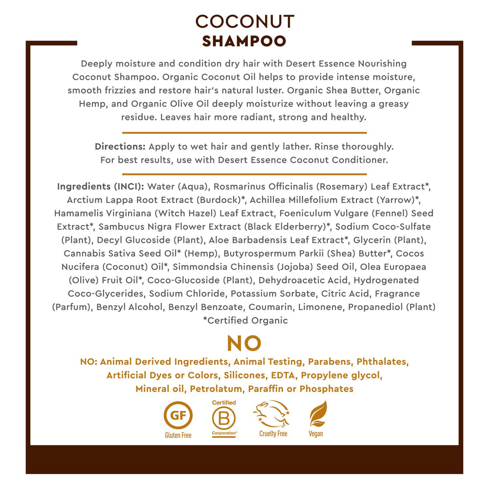 Desert Essence Coconut Shampoo after-use hair reveals smoothness and light frizz control