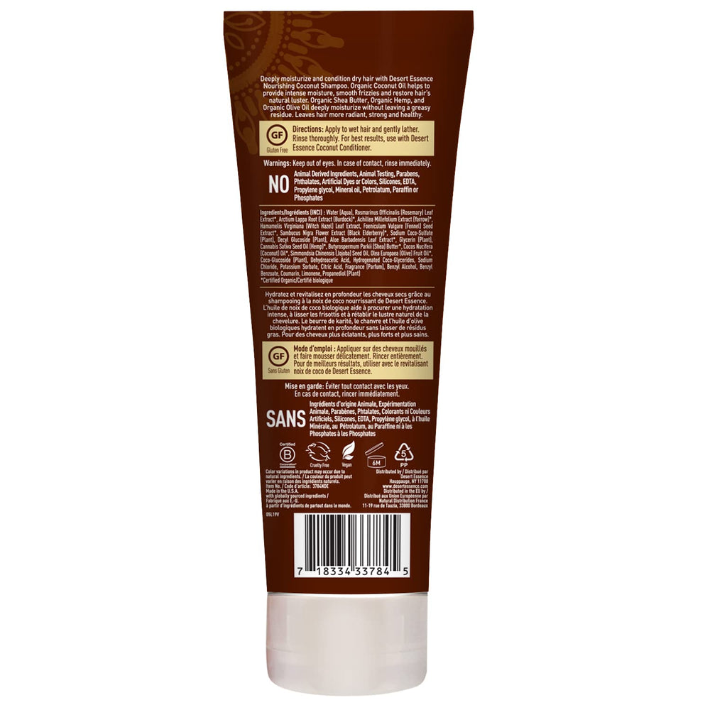 Desert Essence Coconut Shampoo hair wash application shows gentle cleansing for all hair types