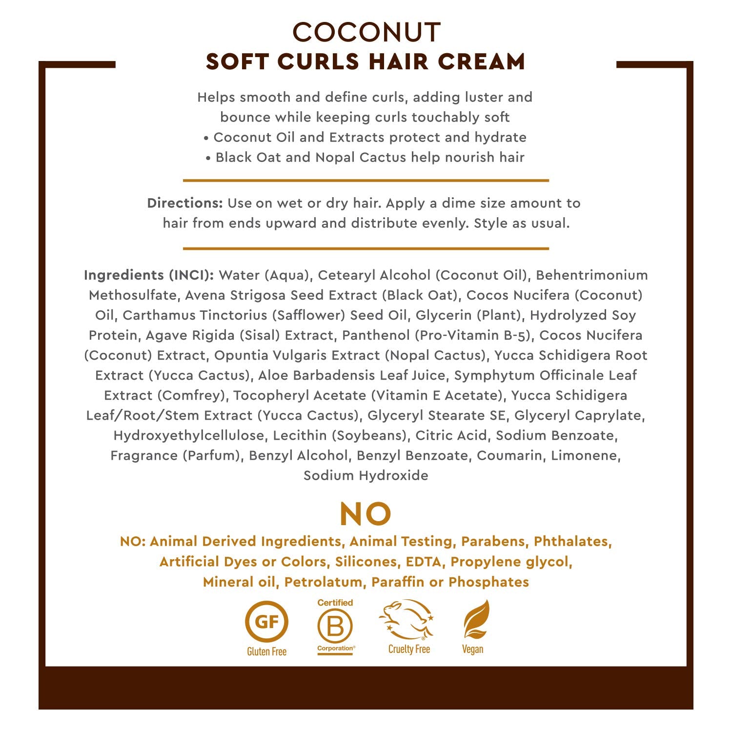 Desert Essence Coconut Soft Curls Cream USA-made packaging with ethical sourcing badge.