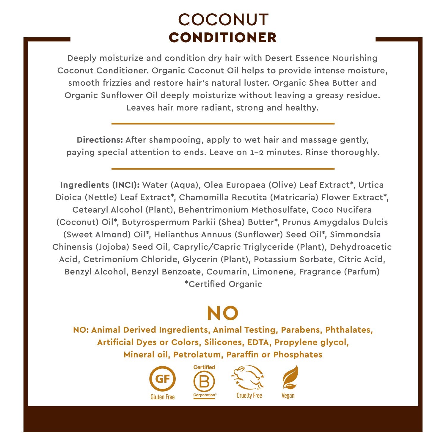 Desert Essence Coconut Conditioner aceite de girasol para brillo sedoso sin pesarlo.