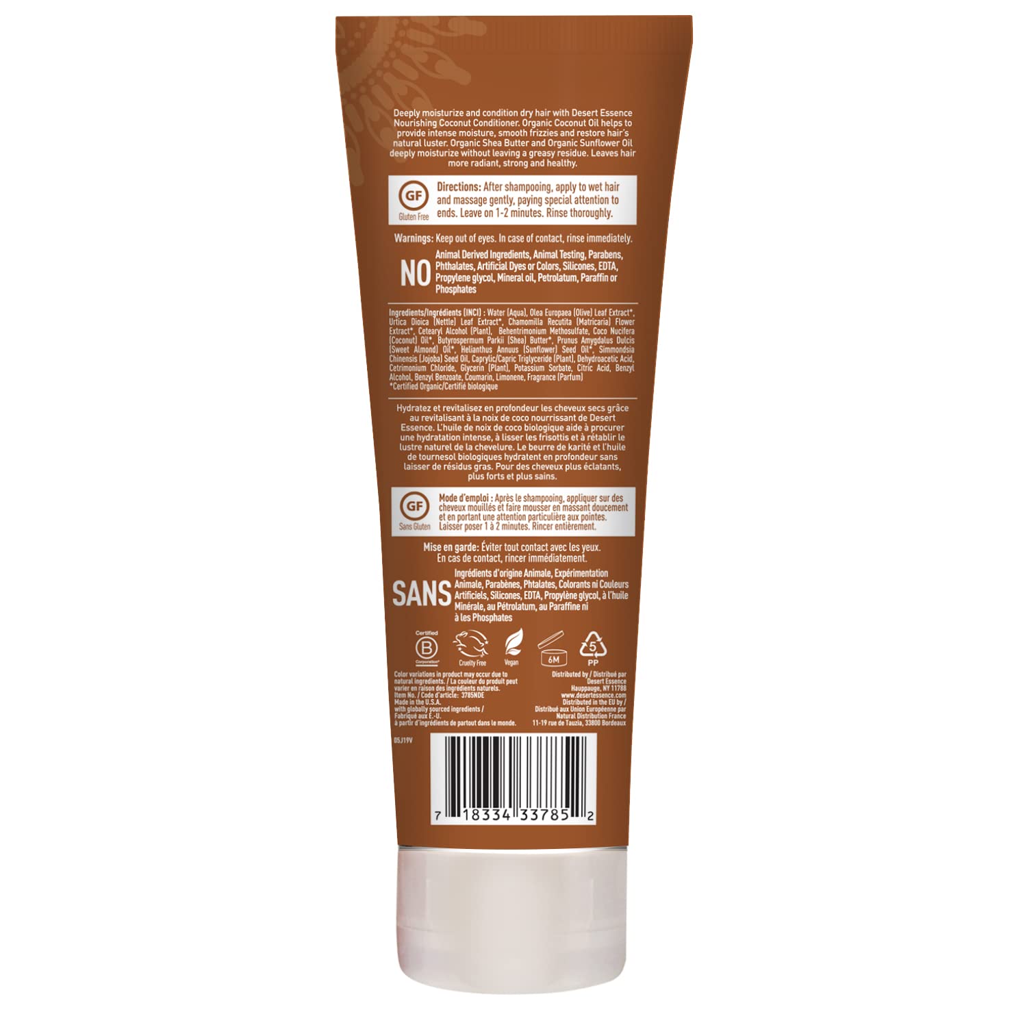 Desert Essence Coconut Conditioner manteca de karité para nutrición suave del cabello.