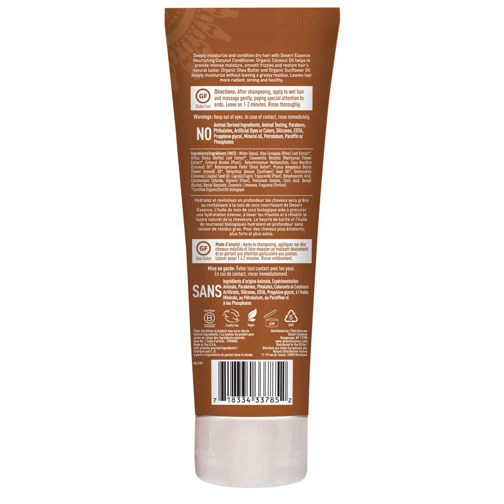 Desert Essence Coconut Conditioner manteca de karité para nutrición suave del cabello.