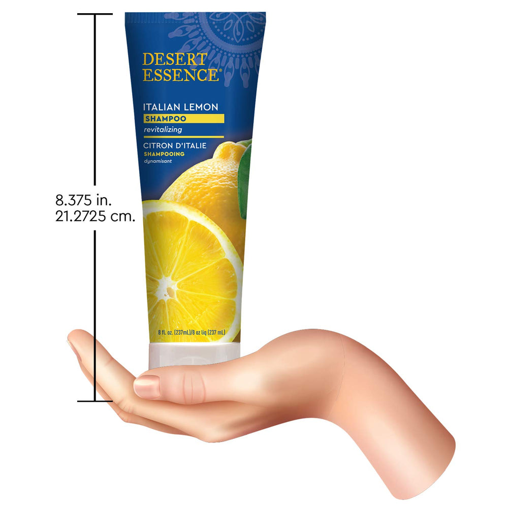 Desert Essence daily hair care scene suggests easy-to-manage, clean hair after use.