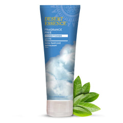 Desert Essence fragrance-free conditioner bottle shows lightweight moisture for smooth hair