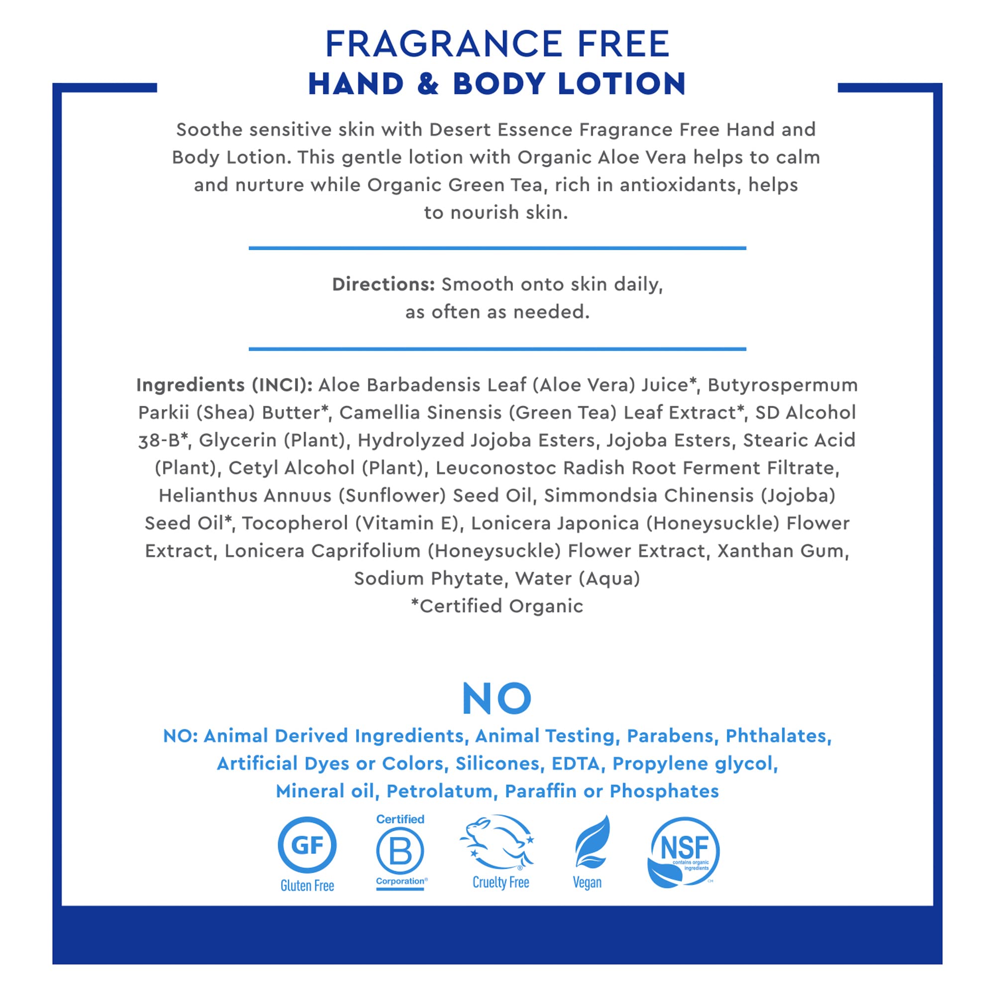 Desert Essence fragrance-free lotion in daily-use setting for everyday moisture