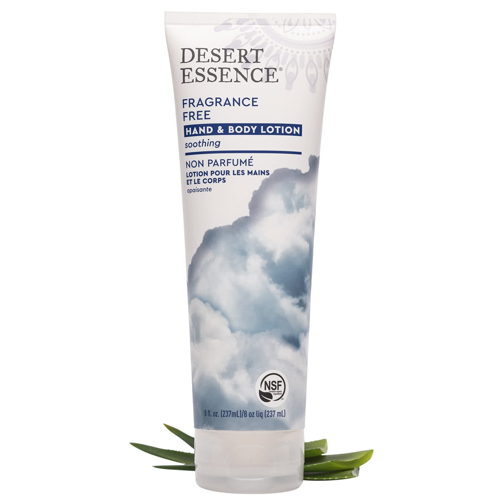 Desert Essence fragrance-free lotion USA-made seal communicates responsible sourcing
