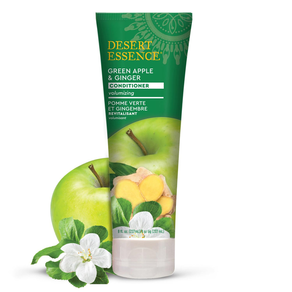 Desert Essence Green Apple & Ginger Conditioner bottle — volumizing, lightweight hydration for fine hair.