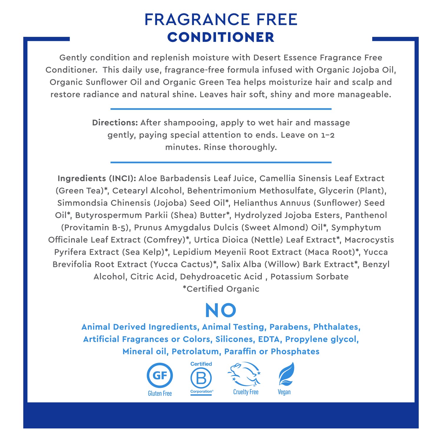 Desert Essence green tea jojoba sunflower oils ingredients image emphasizes nourishing moisture