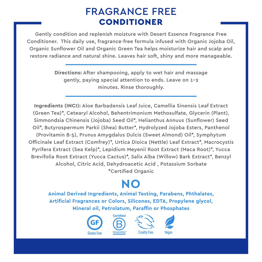 Desert Essence green tea jojoba sunflower oils ingredients image emphasizes nourishing moisture