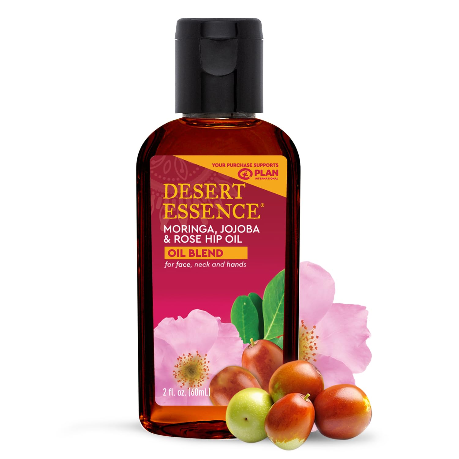 Desert Essence ingredients montage highlights moringa, jojoba and rosehip for rejuvenation