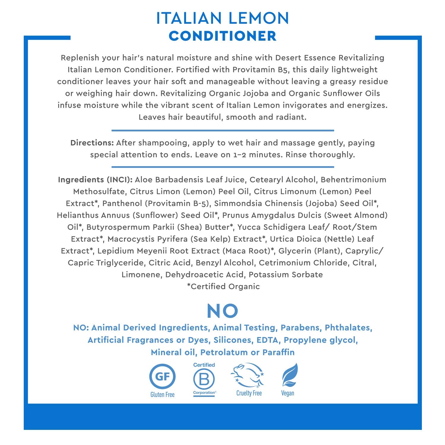 Desert Essence Italian Lemon Conditioner-volume-shine illustrates hair lift and natural gloss.