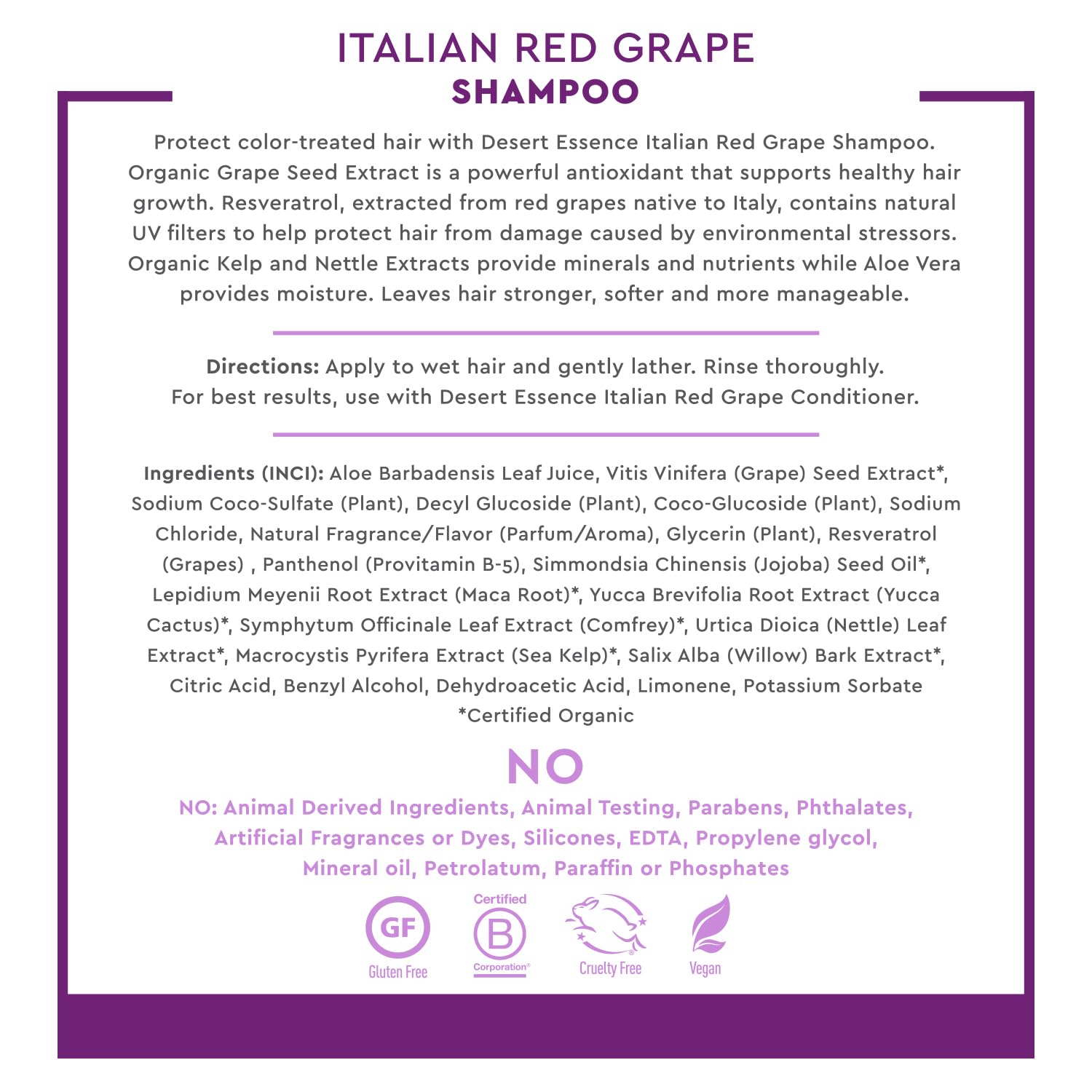Desert Essence Italian Red Grape Shampoo for color-treated hair retaining shade and adding shine