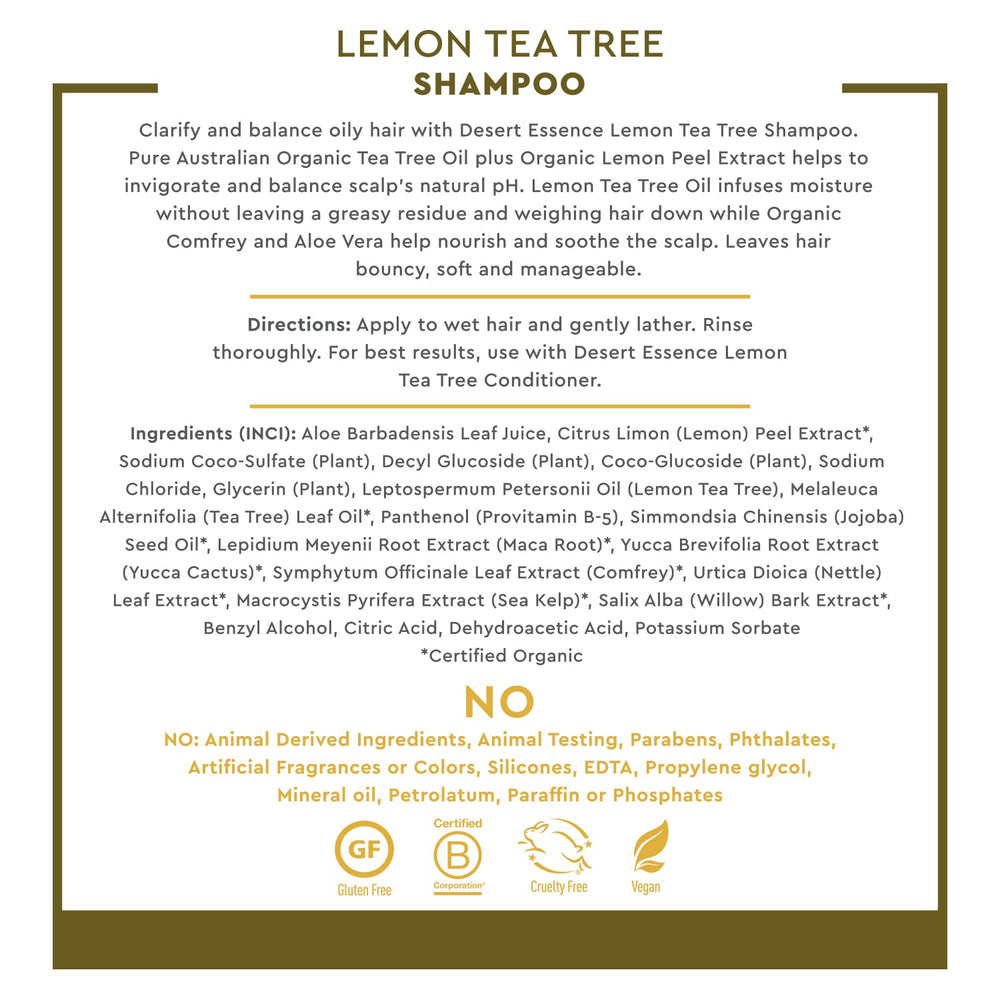 Desert Essence Lemon Tea Tree Shampoo scent - refreshing citrus aroma
