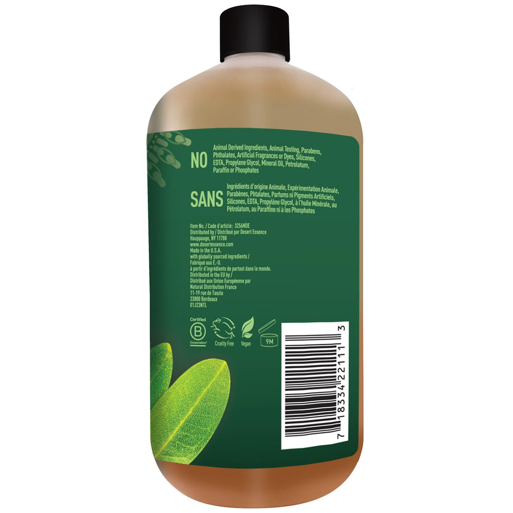 Desert Essence plant-derived ingredients close-up on label.