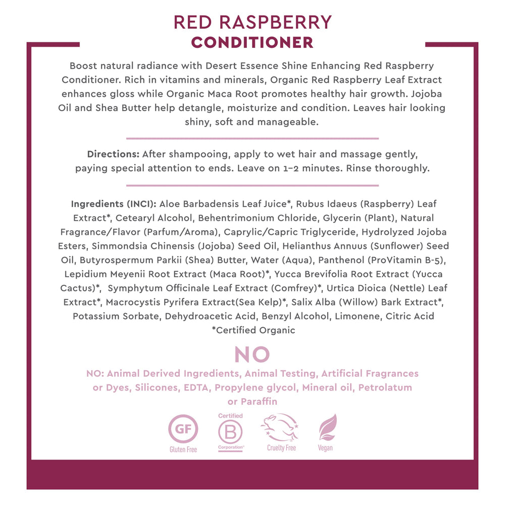 Desert Essence Red Raspberry Conditioner softens and smooths hair in use