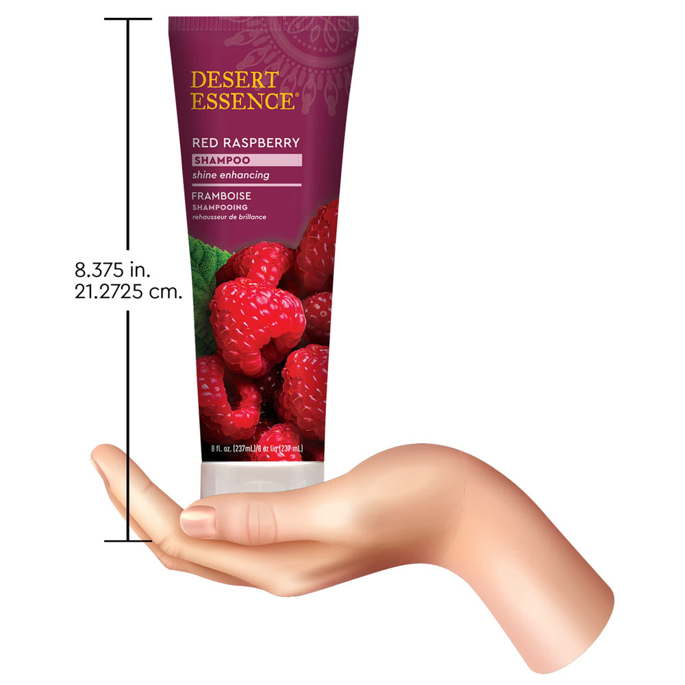 Desert Essence Red Raspberry Shampoo organic-label image communicates certified organic source.