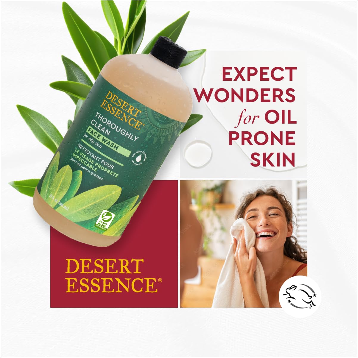 Desert Essence sulfate-free parabens-free dye-free formula badge.