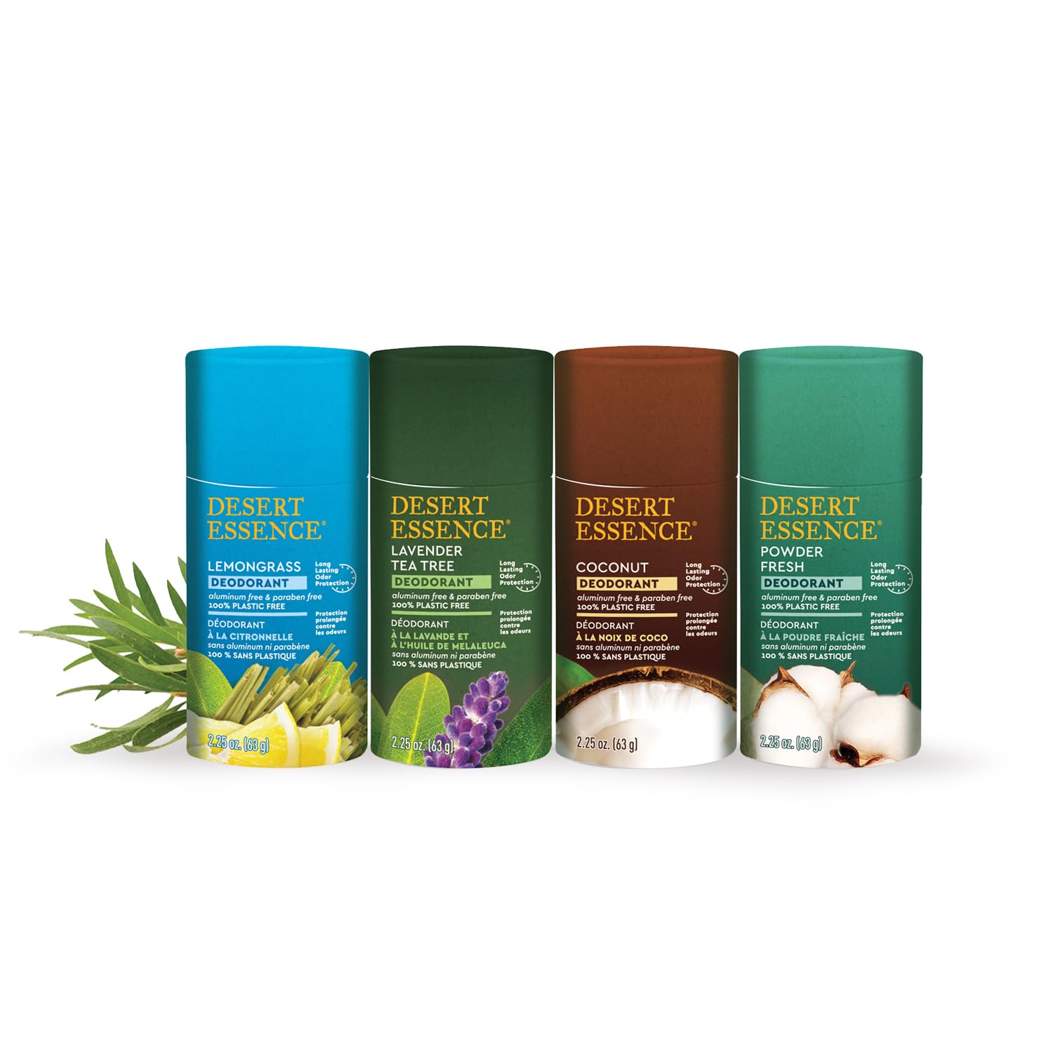 Desert Essence essential oils close-up featuring coconut, jojoba, and shea