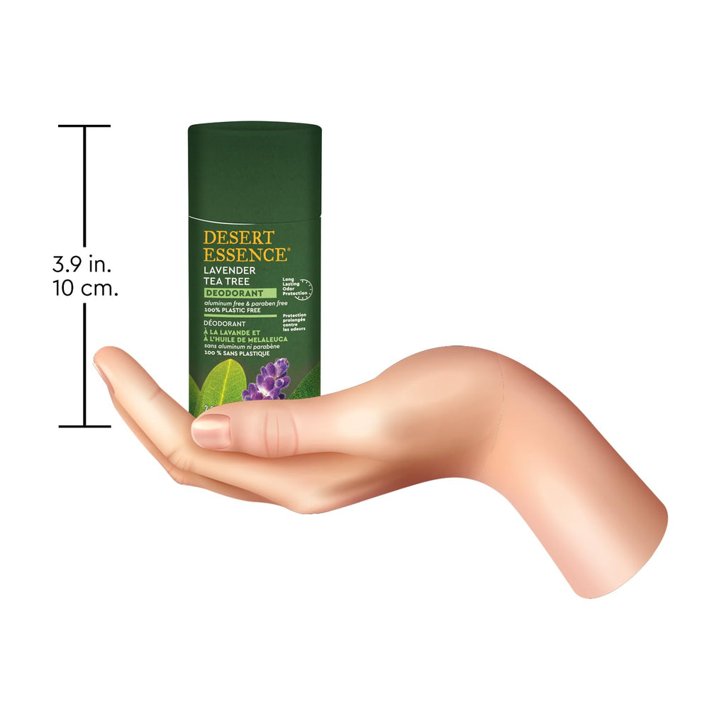 Desert Essence tea tree deodorant texture shows smooth, non-greasy finish