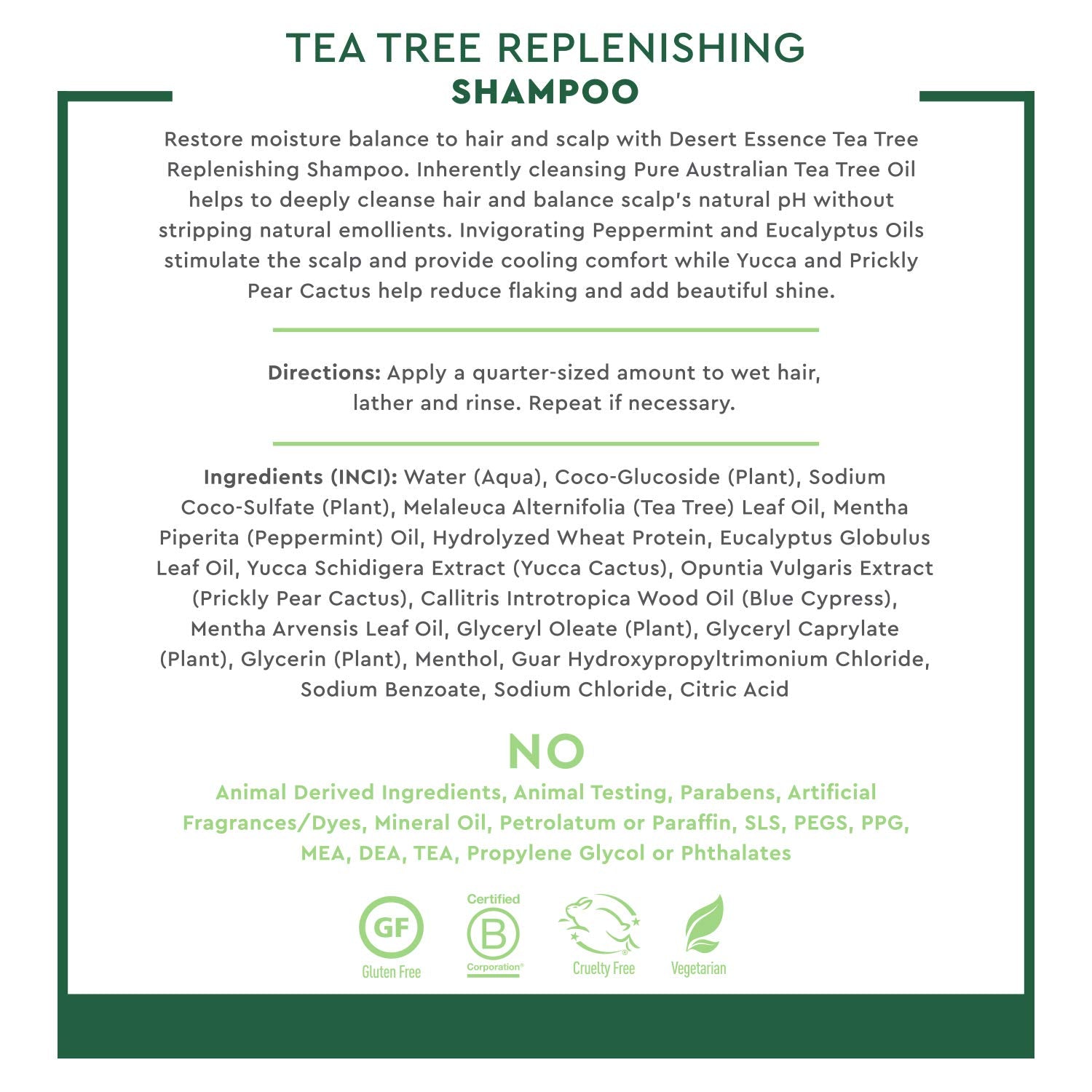 Desert Essence Tea Tree Oil Replenishing Shampoo pump-dispense ready for daily use