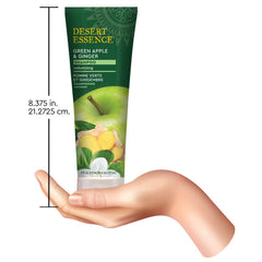 Desert Essence thickening shampoo hair shine close-up suggests voluminous, healthy-looking strands.