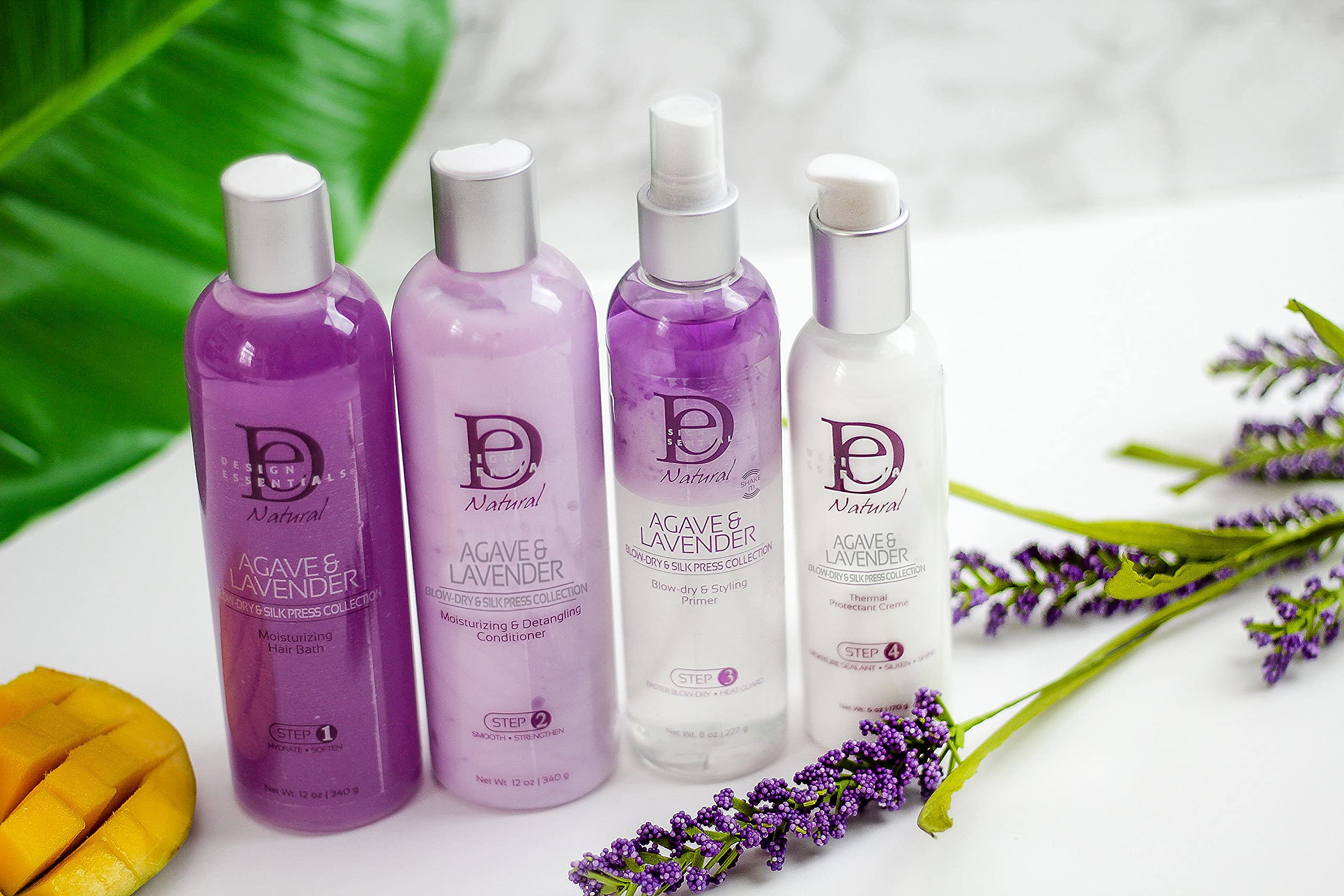 Design Essentials Agave Lavender conditioner used during blow-dry supports smoother styling.