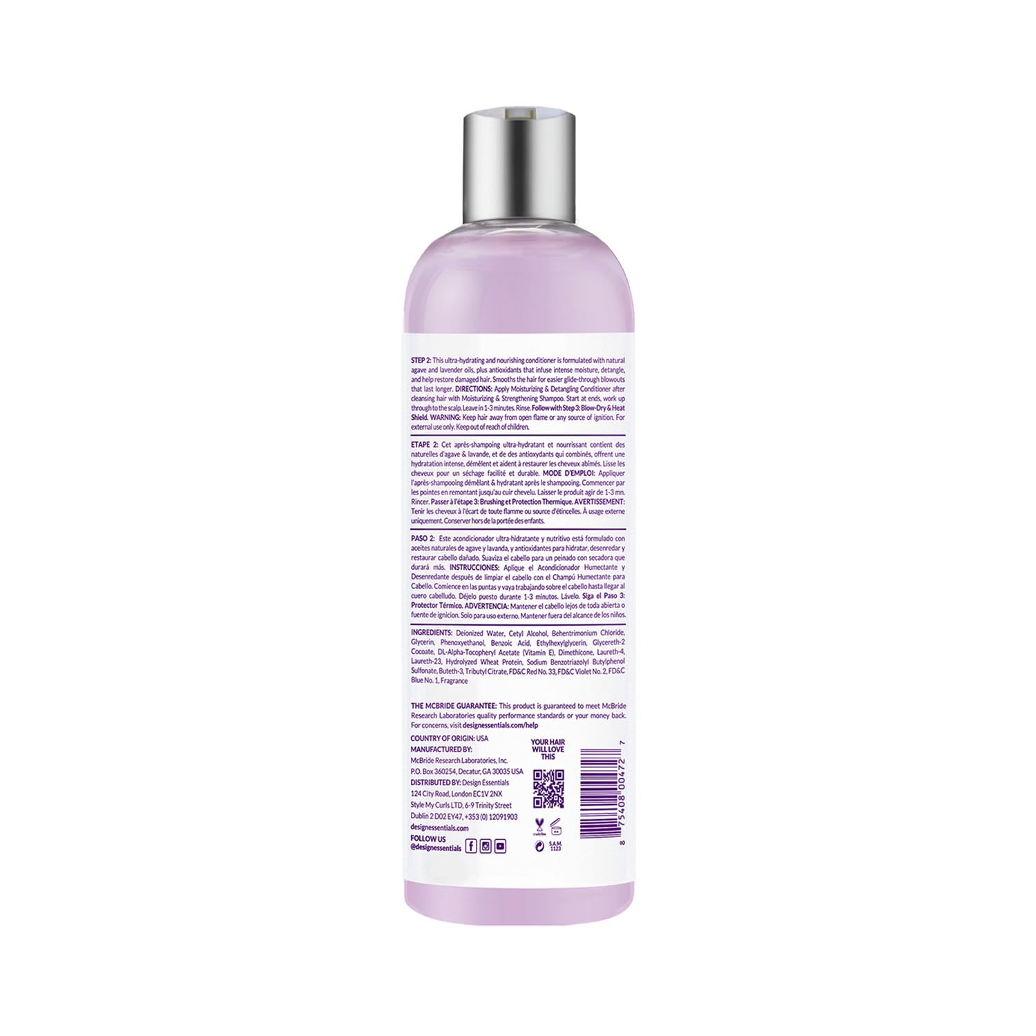 Design Essentials Agave Lavender conditioner with pump promotes easy, controlled application.