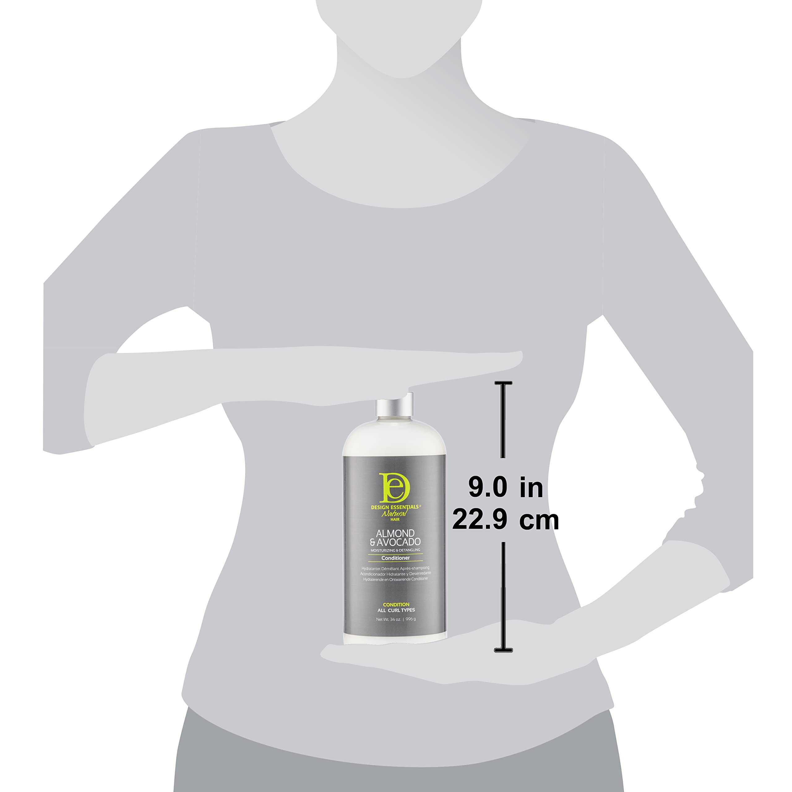 Design Essentials Almond Avocado 34oz packshot emphasizing value and long-lasting moisture
