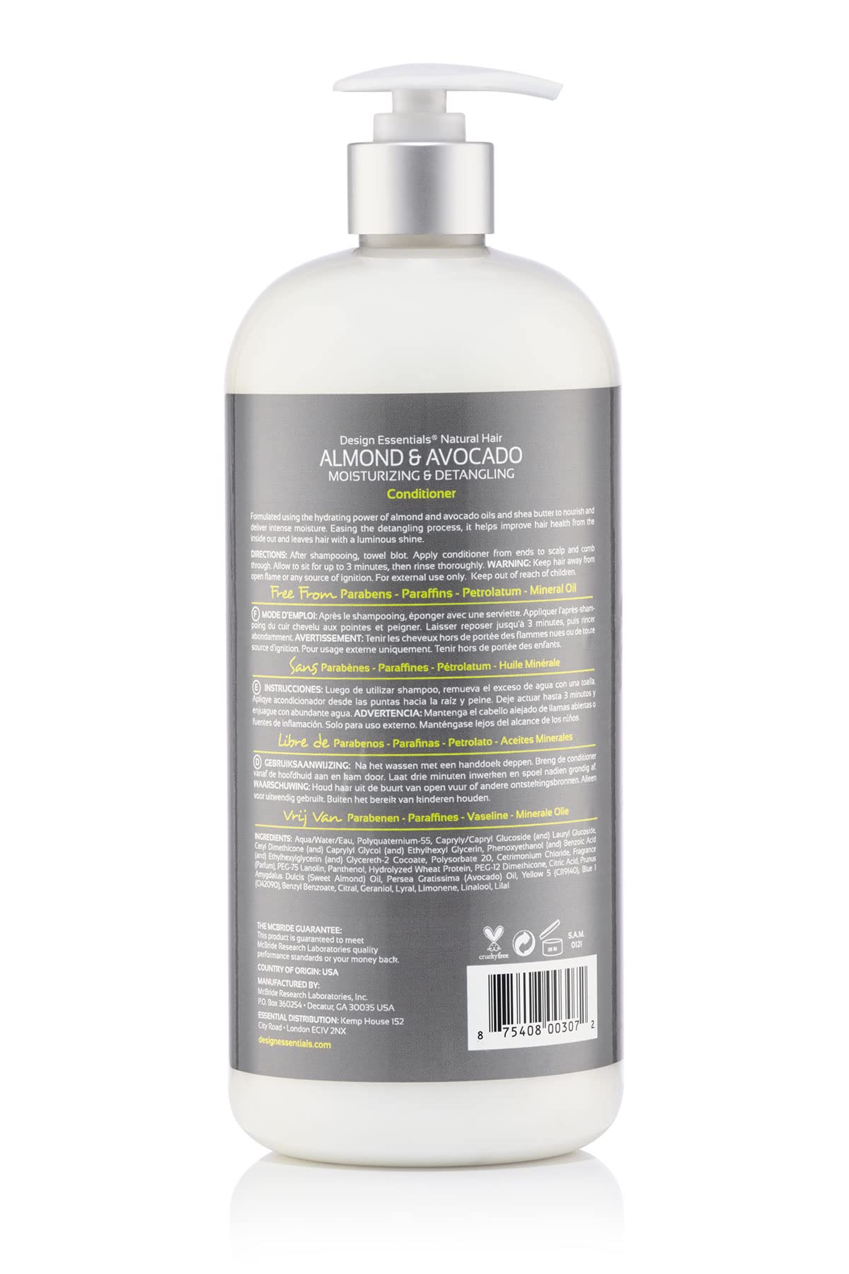 Design Essentials almond avocado conditioner pump bottle highlighting lightweight hydration