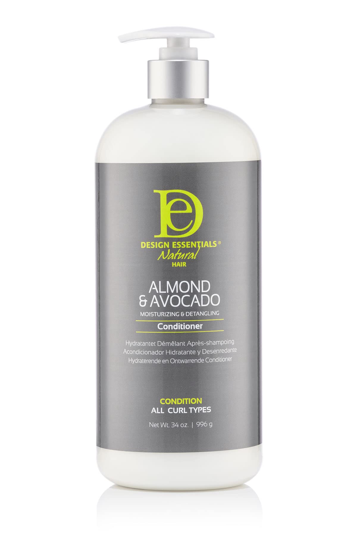 Design Essentials Almond Avocado conditioner bottle demonstrates detangling and moisture benefits