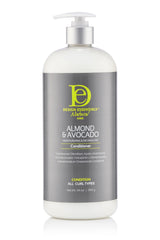 Design Essentials Almond Avocado conditioner bottle demonstrates detangling and moisture benefits