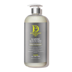 Design Essentials almond avocado shampoo bottle promotes nourished curls and easy wash-day routines.