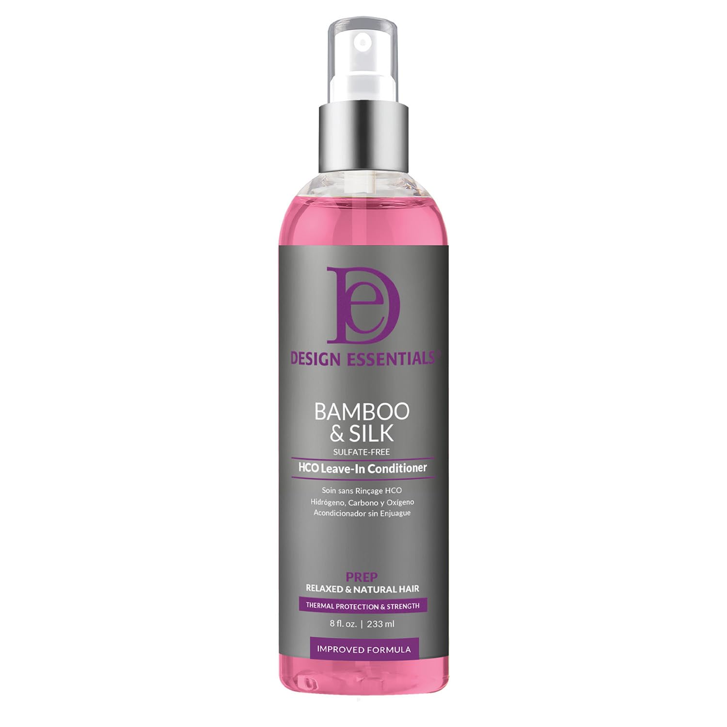 Design Essentials Bamboo & Silk HCO Leave-In Bottle demonstrates lightweight thermal protection