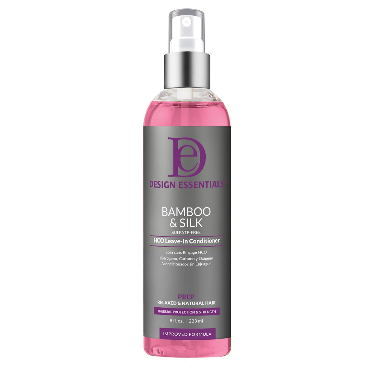 Design Essentials Bamboo & Silk HCO Leave-In Bottle demonstrates lightweight thermal protection