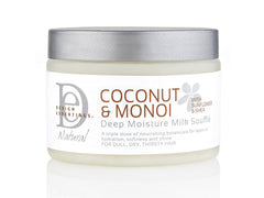 Design Essentials Deep Moisture Milk Souffle bottle front offers lightweight hydration for luminous, frizz-free curls.