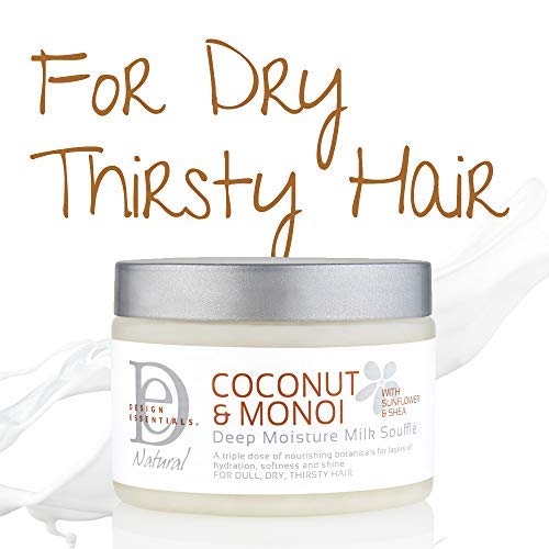 Design Essentials Deep Moisture Milk Souffle on dry hair highlights lightweight nourishment without weigh-down.