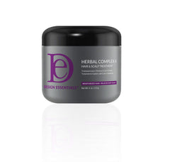Design Essentials Herbal Complex 4 bottle shows moisturizing formula for healthier scalp and hair.