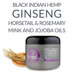 Design Essentials Herbal Complex 4 ingredients include mink oil and jojoba oil for moisture.