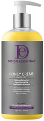 Design Essentials Honey Creme bottle pour demonstrates smooth moisture for detangling and manageability.